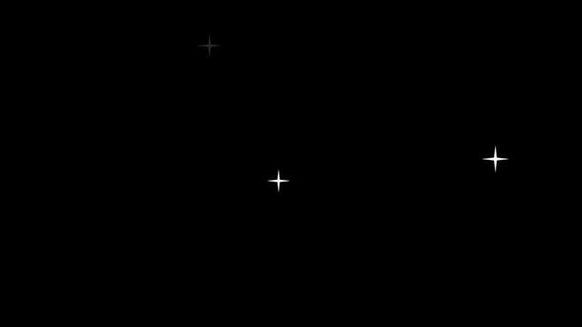 Twinkling and blinking stars glimmer, blue light shine in dark starry sky galaxy, 4k magic line dust, twinkling star glitter line animation, pixie dust path, Glitter sparkle animated Black screen, 3D 