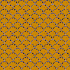 Art Deco Scallop Seamless Pattern Elegant Mustard Yellow Fish Scale Ornament Background © Aufa Fahmi 