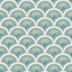Vintage Scallop Floral Seamless Pattern Fish Scale Botanical Ornament. textiles and wrapping paper © Aufa Fahmi 