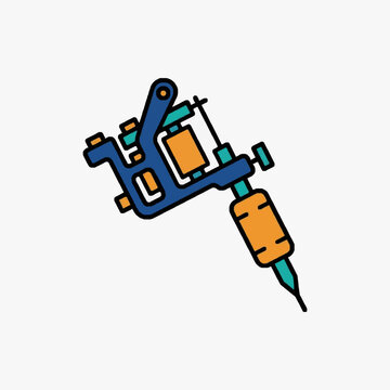 Close up of a tattoo machine with needle and ink cartridge.