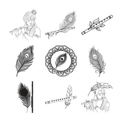 Krishna playing flute with feathers and peacock elements © LaxmiRani