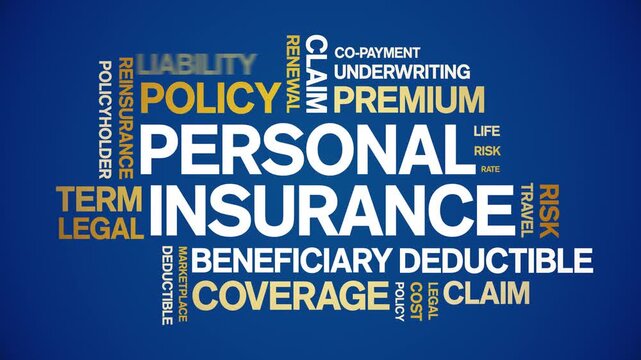 Personal insurance animated word cloud-text design animation tag kinetic typography seamless loop.