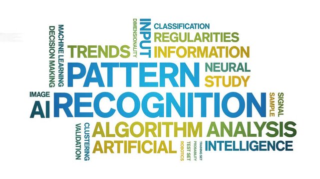 Pattern Recognition animated word cloud-text design animation tag kinetic typography seamless loop.