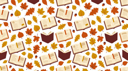 Naklejka premium Autumn leaves and open books seamless pattern for fall education background.