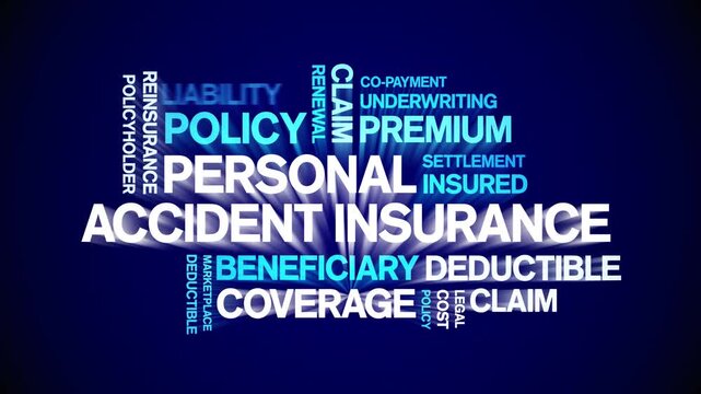 Personal Accident insurance animated word cloud-text design animation tag kinetic typography seamless loop.