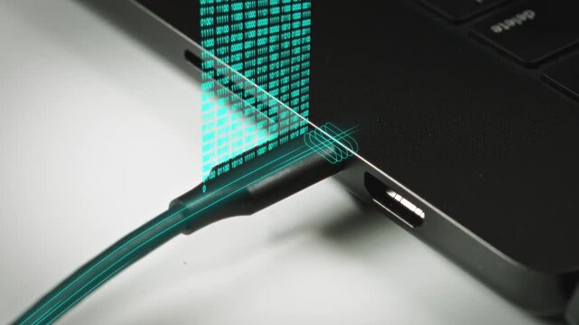 USB Type C Cable Connection With Data Flow Animation 4K