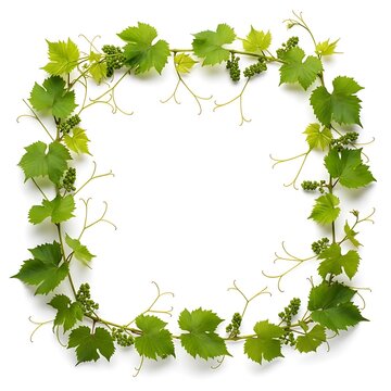 Fresh Green Grapevine Wreath Arranged As Circular Border on White Background