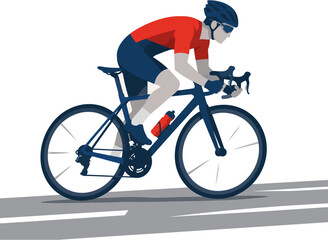 Fototapeta premium Road Cyclist Riding Racing Bicycle in Aero Position Flat Vector Illustration