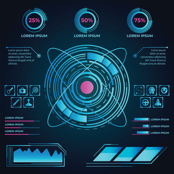 Futuristic infographic dashboard with data charts percentage circles and user interface icons infographic dashboard interface technology futuristic statistics analysis information template