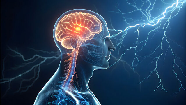 Severe migraine attack visualized with a glowing head