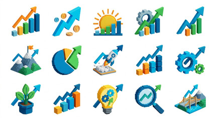 Fototapeta premium Collection of business growth and financial success icons.