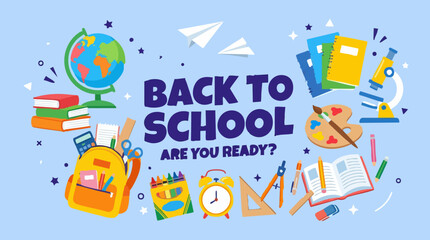 Naklejka premium Colorful Back to School illustration with various educational items