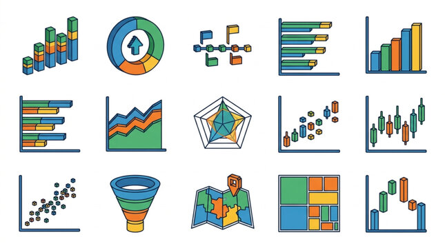 Collection of diverse business charts and graphs illustrations.