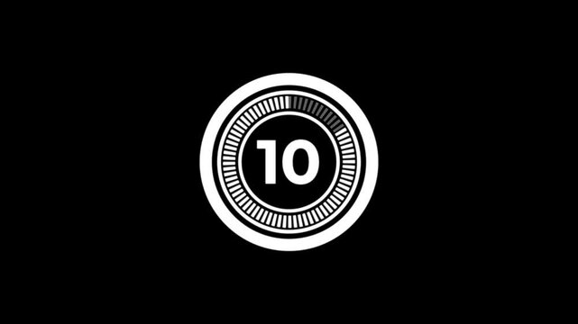 1 minute timer countdown.Progress bars circle with countdown animation.60 second countdown timer animation on black background,
