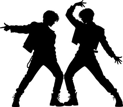 Two silhouettes of people dancing in a lively performance with energetic movements