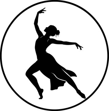 A woman dances energetically in a circular frame with her arms raised.
