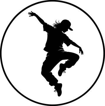 Person dancing energetically in a circle with cap and shoes on