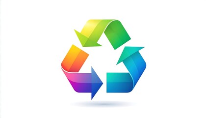 Fototapeta premium Colorful Recycling Symbol Floating on Clean White Background