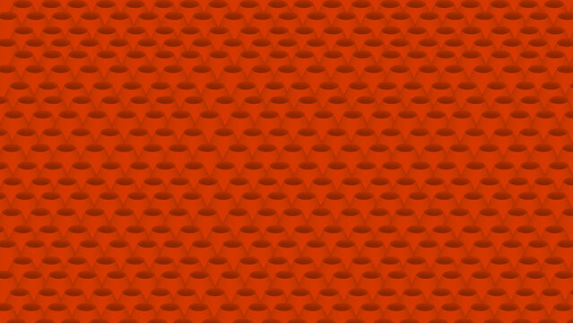 Abstract red background featuring repetitive cone shapes creating deep isometric visual depth.