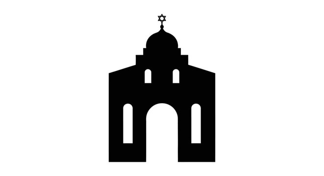 Black Silhouette Icon of a Synagogue with Star of David.