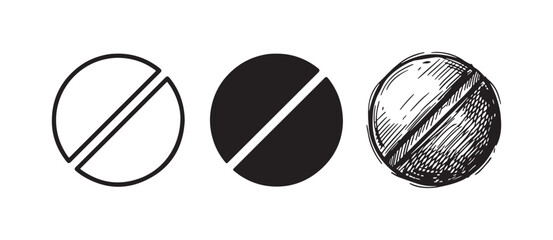 Fototapeta premium Prohibited or no entry sign icon in three styles: outline, solid fill, and hand-drawn sketch, symbolizing restriction and forbidden actions.