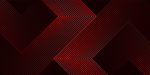 Naklejka premium Abstract red neon arrow light glow background. Futuristic cyber laser line motion banner for casino. Dynamic techno perspective beam 3d graphic design. Cool party power and energy boost led tunnel
