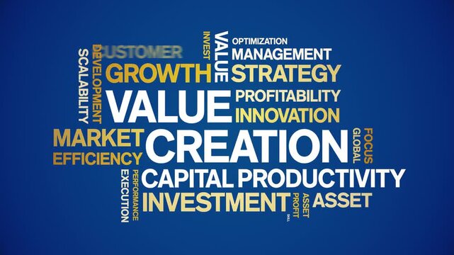 Value Creation animated word cloud-text design animation tag kinetic typography seamless loop.