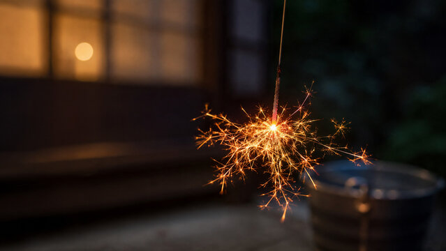 夜に輝く線香花火 日本の夏を感じる幻想的なフォトリアル写真