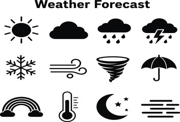 Naklejka premium Weather forecast symbols and meteorological icons set with forecast meteorology lightning umbrella thermometer