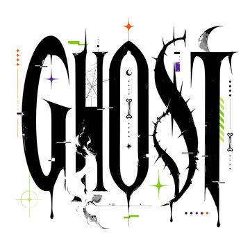 Ghost Spiky Gothic Lettering with Smoke and Occult Symbols