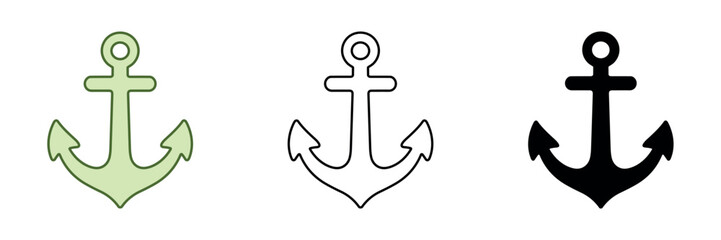 Collection of three anchor graphics in different styles for maritime themes © Ophelia