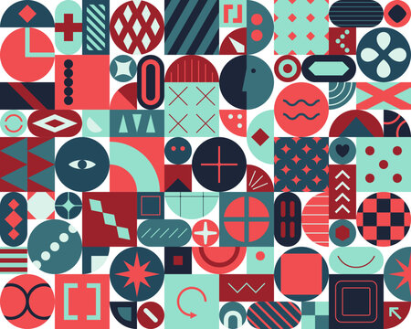 Colorful geometric mosaic flat design pattern with abstract shapes