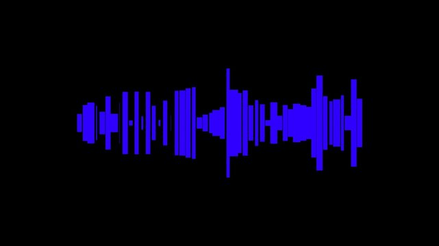 Blue audio waveform animation with clean dynamic bars for music, voice, podcast, broadcast, interface, overlay and motion graphics projects, alpha channel