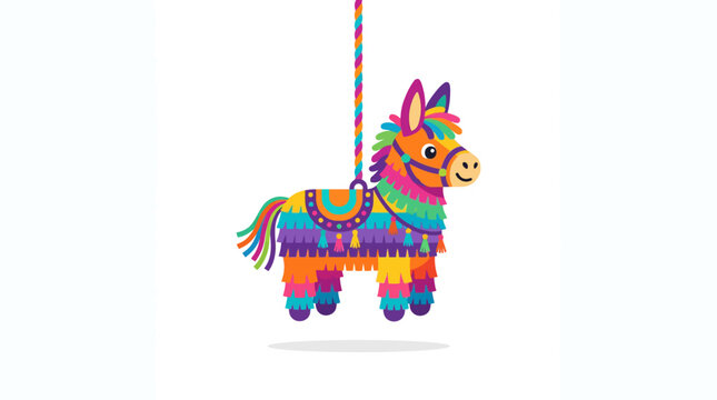 Colorful Donkey Pi&ntilde;ata Hanging on String, Festive Party Decoration