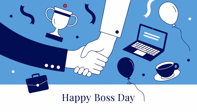 Business handshake, boss appreciation, office celebration, employee recognition, vector illustration