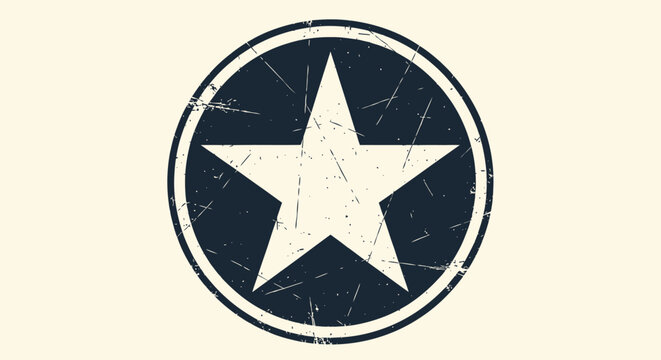 Vintage Star Symbol in Circle with Distressed Texture. A distressed star symbol inside a circle with a grungy texture