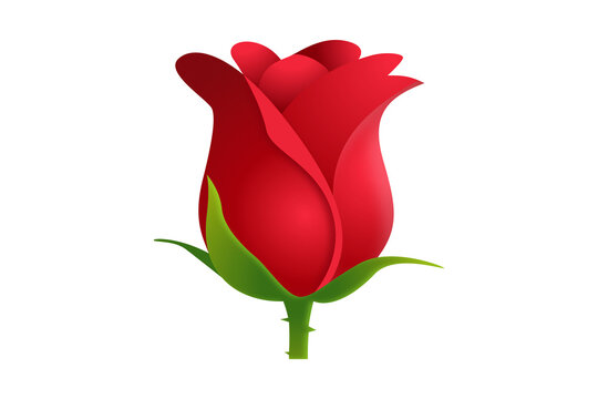 Single red rosebud with green sepals isolated on white background botanical romantic isolated background valentines colorful illustration decorative
