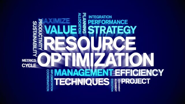 Resource Optimization animated word cloud-text design animation tag kinetic typography seamless loop.