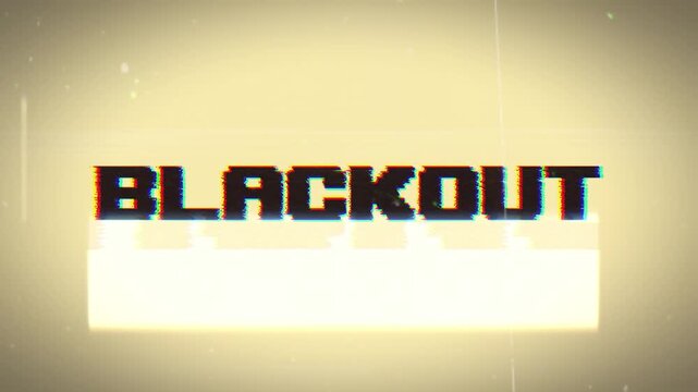 BLACKOUT text featuring a striking retro glitch effect, chromatic aberration, and vintage film grain. Ideal for game intros, tech content, or cinematic transitions.