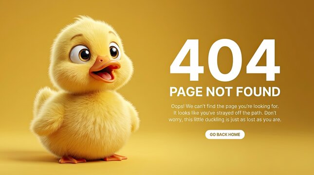 Cute duckling illustrates 404 error page concept