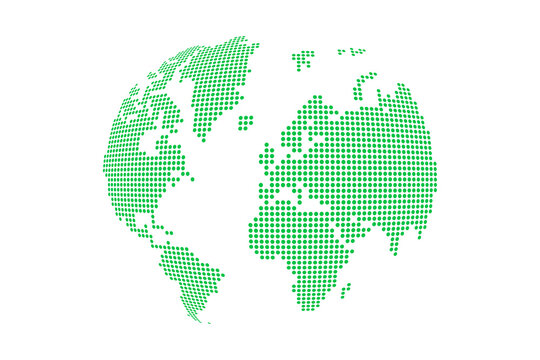Digital world globe map made of green binary code particles with technology internet communication information connection computer electronic visualization
