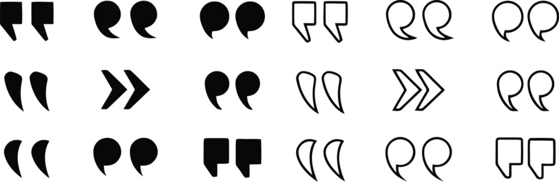 Quotation mark icon set in different styles for text, quotes and citations, Quotation Marks and Punctuation Icon Set, Quote Mark icon set.