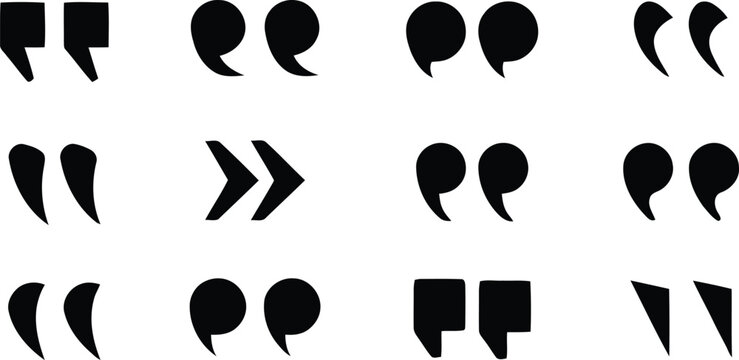 Quotation mark icon set in different styles for text, quotes and citations, Quotation Marks and Punctuation Icon Set, Quote Mark icon set.