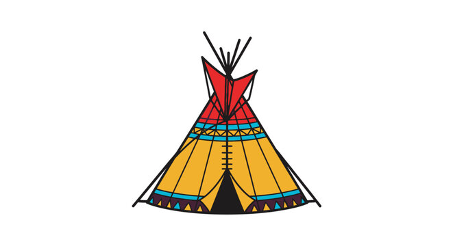 Colorful Hand Drawn Native American Teepee Tent Illustration.