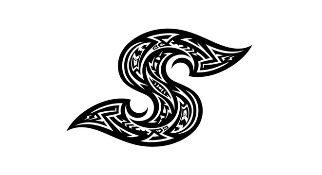 Tribal style letter S tattoo design with intricate patterns.