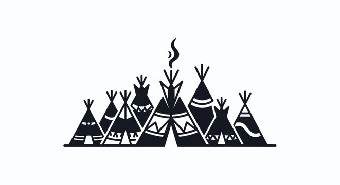 A village of Native American teepees illustration.