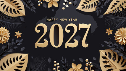 Floral ornament with golden accents and new year 2027 typography © ShambhuNath