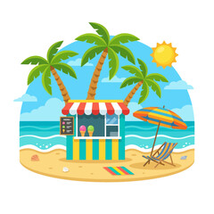 Obraz premium Beach Ice Cream Stand with Palm Trees and Sun