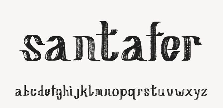 Santafer display brush font with lowercase handwritten characters. Anime inspired Japanese style alphabet, artistic ink lettering, typography, calligraphy typeface for poster, branding, apparel, logo