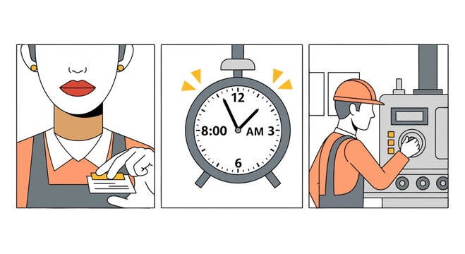 Morning work shift start and industrial labor concept vector